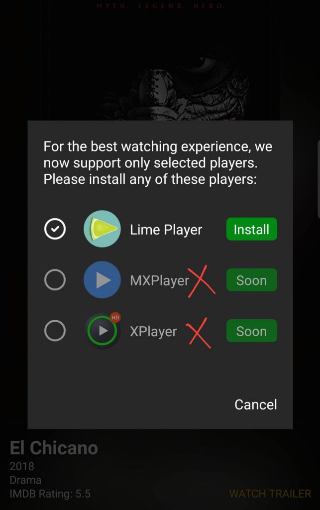 Showbox 5.34 still the lime player is compulsory 