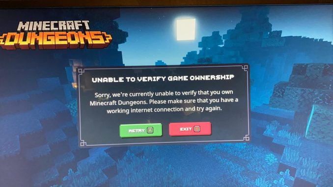 Unable to Verify Game Ownership Minecraft Dungeons