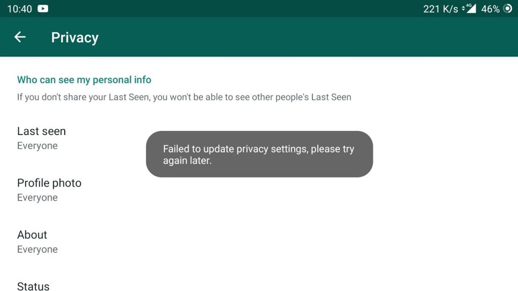 How to Fix Whatsapp Not Able to change Privacy Settings