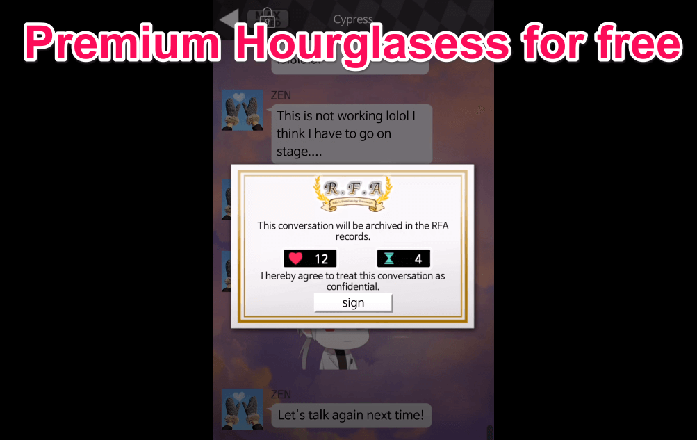Mystic Messenger Free Premium Hourglasses for free