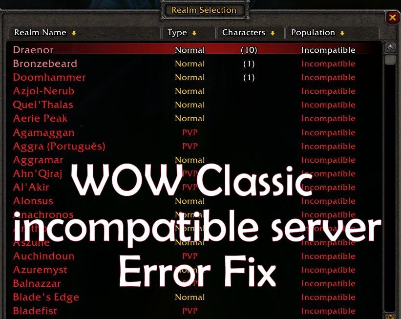 wow classic incompatible server Error Fix
