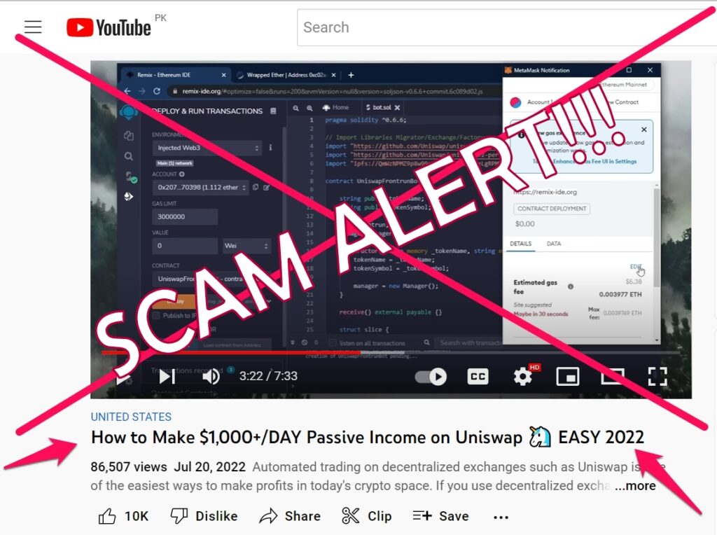 $1,000 per day on Uniswap Liquidity Bot Front Running Scam YouTube