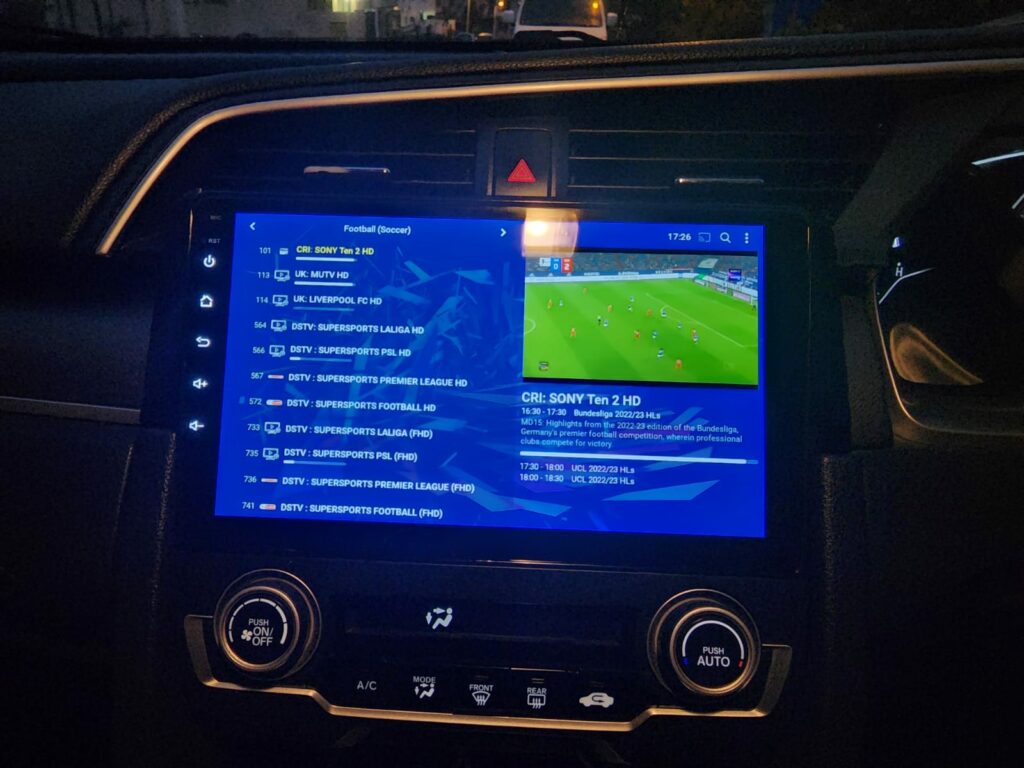 Apps to watch live football matches in car player Android