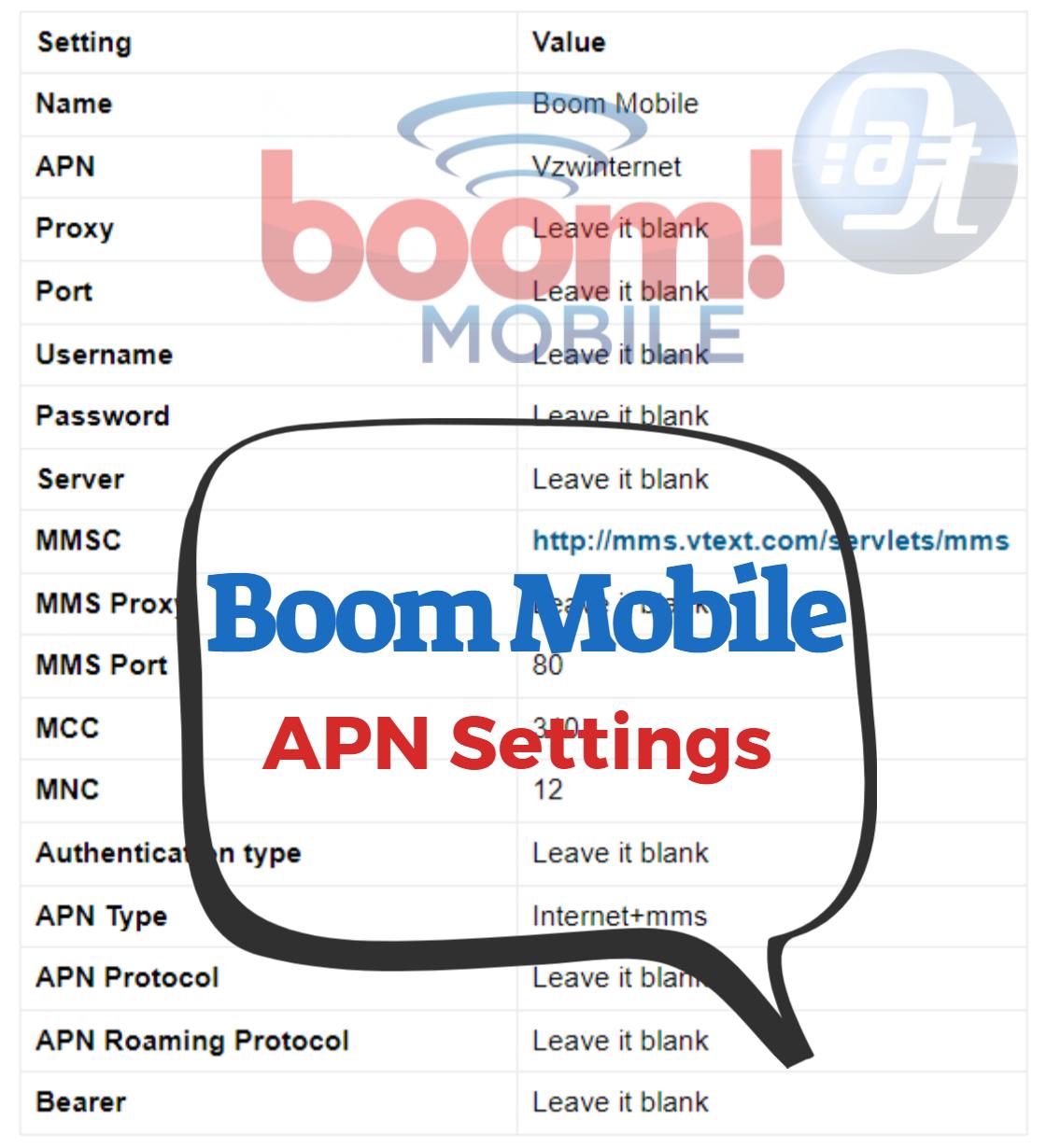 Boom Mobile APN Settings