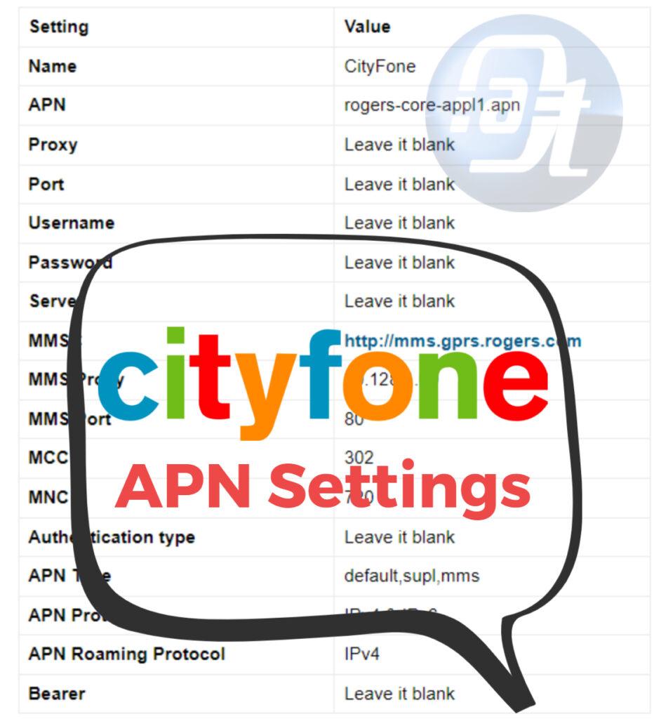 CityFone APN Settings