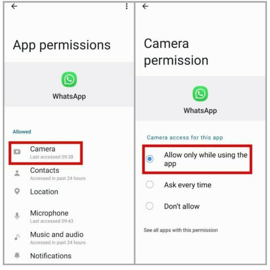 WhatsApp Camera and Apps Permission