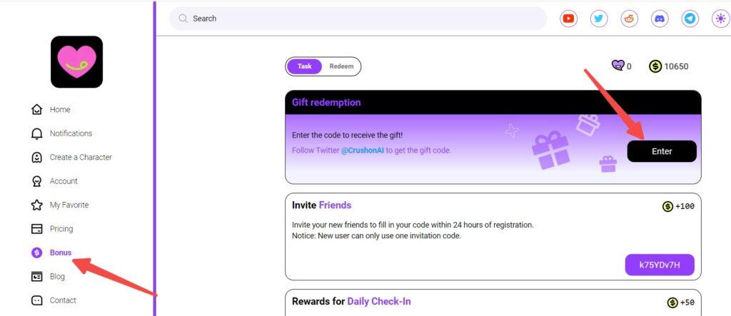 Crushon AI Gift Codes