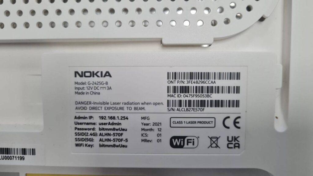 192.168.1.254 Nokia default Username and Password