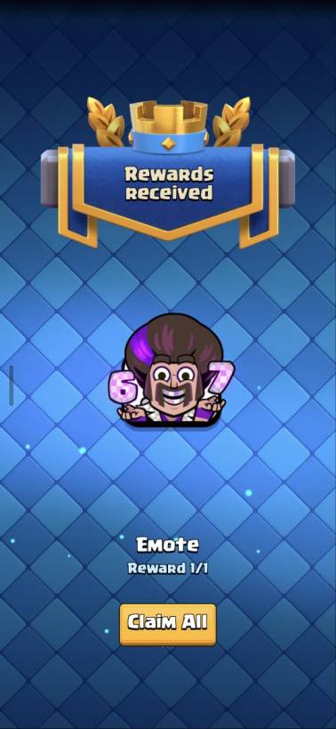 Tap on Claim Reward to get your Clash Royale 6 7 Emote for free