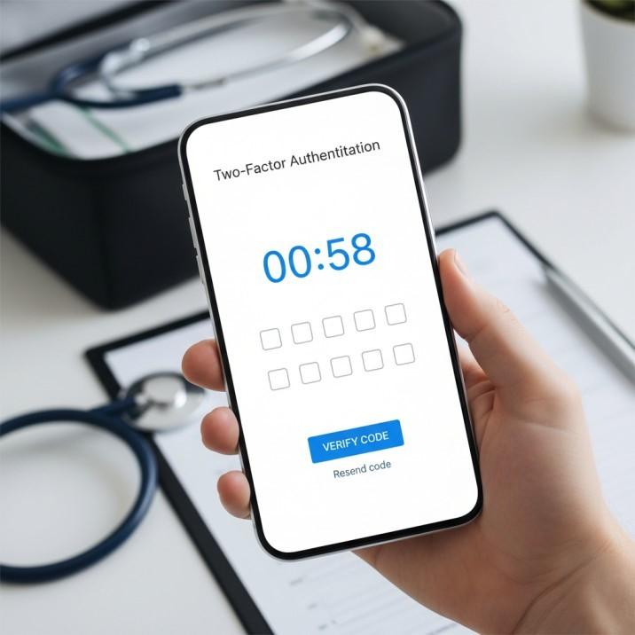 Official BrightStar Care Login Guide 2026: ABS and MABS 1 Caregiver checking a smartphone for a 2FA code, illustrating the two-factor authentication step.