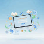 Student Amplify Join 2025: Proven Fixes and Simple Steps abstract 3D illustration of amplify classroom student login screen surrounded by colorful educational icons on light blue background