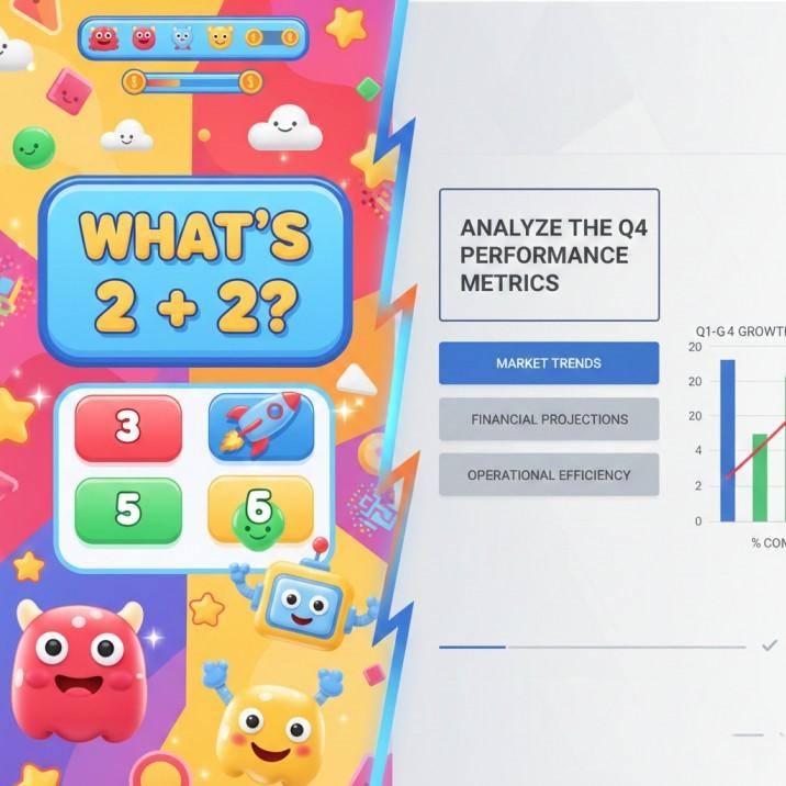 15 Best Blooket Alternatives For Fun Classroom Quiz Games 1 A split image showing on one side a colorful, cartoonish game interface and on the other, a sleek, professional quiz interface, illustrating the shift from playful to mature educational tools.
