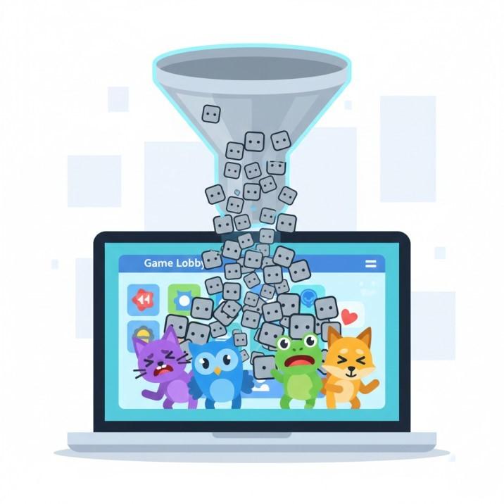 Blooket Bot: What It Is, Risks, And Safer Ways To Win 1 An illustration of a digital funnel pouring hundreds of fake, identical players into a laptop screen, crowding out the real players.