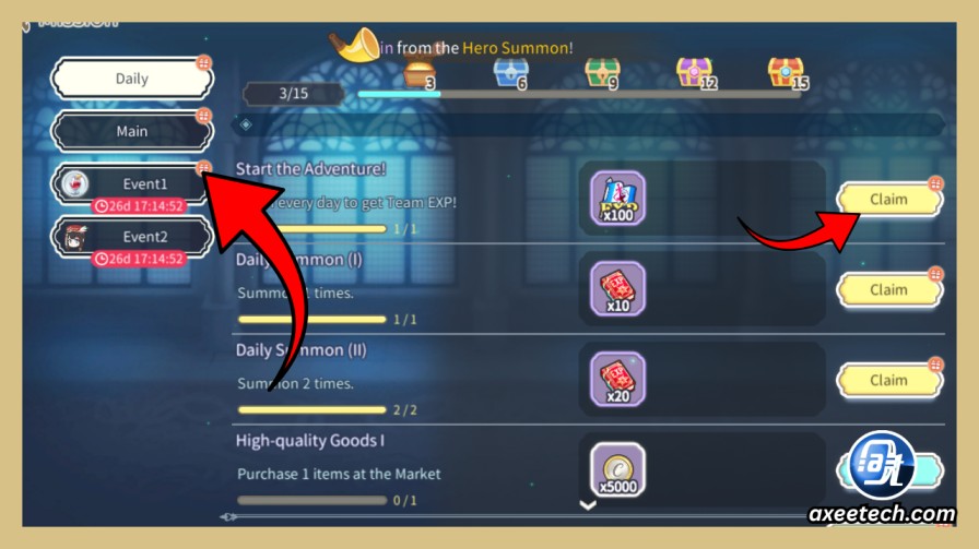 In-game mailbox claim pop-up window in Cherry Tale displaying free Diamonds and Stamina Potions