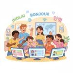 Conjuguemos Live 2025: Effortless Setup, Proven Results Diverse students happily engaged in a digital language game on tablets and laptops.