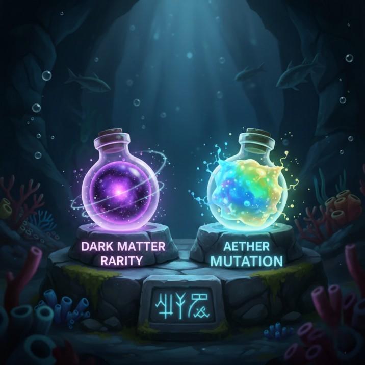 Roblox Fish It Guide 2026: Secret Fish, Best Rods, Baits And Enchants 2 Visual comparison of the two best baits: Dark Matter (for rare fish/XP) and Aether (for shiny/mutated fish), and when to use them.