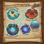 Roblox Fish It All Fish Locations: Best 2025 Guide To Spawn Rates & Enchant Stones A stylized map graphic showing the key fishing locations in Roblox Fish It, illustrating the progression from Fisherman Island to Esoteric Depths and Ancient Jungle.
