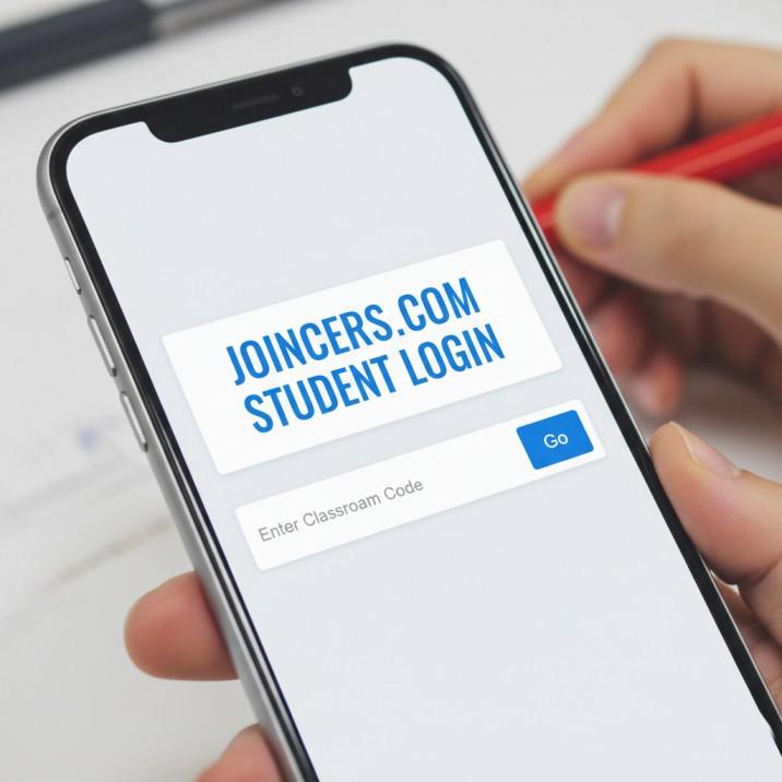 Joincrs student login portal on a phone screen with a code entry box
