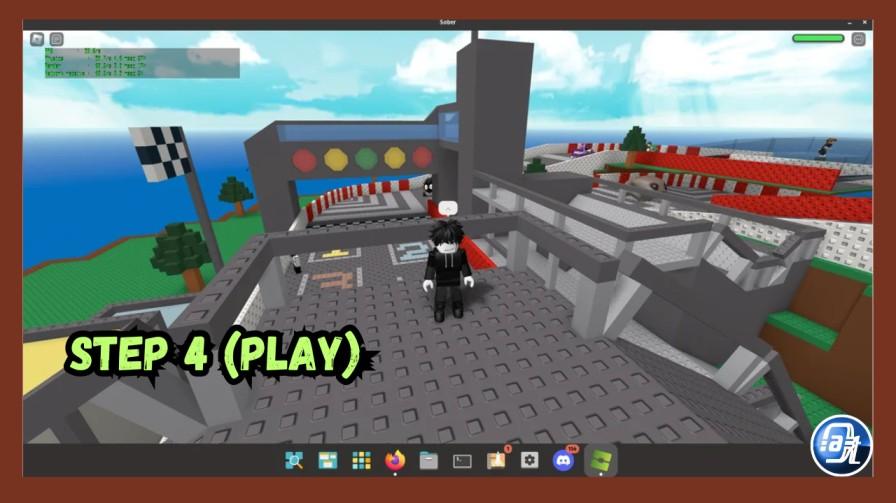 Screenshot of an actual Roblox game running inside Sober on Linux — this is your "money shot." It proves the whole thing works and is the most shareable image in the article