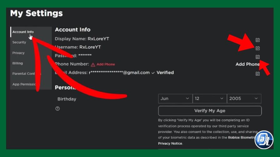 Roblox account security settings showing two-factor authentication 2FA setup to protect against rbx999fry scam