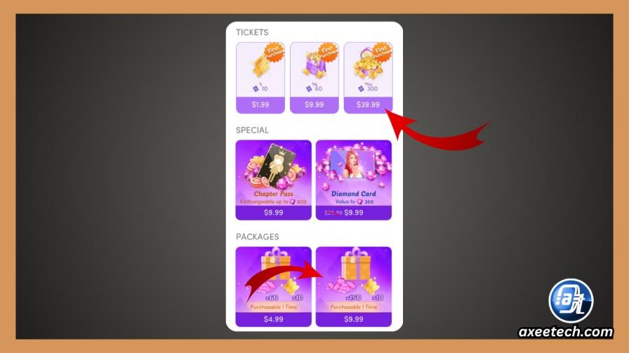 Chapters diamonds and tickets currency in-game