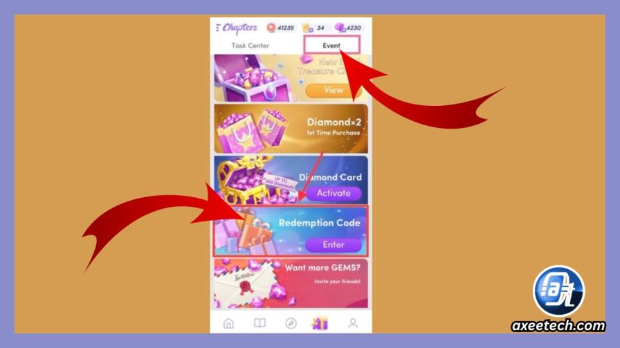How to find the redemption code button in Chapters app