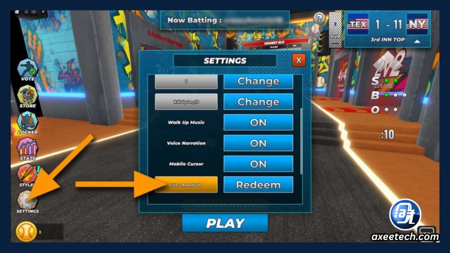 Screenshot of the in-game settings menu overlay showing the location of the Codes entry text box.