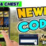 Screenshot of Hunting Sniper game confirming successful redemption of SNIPERHUNT24 code showing 300 gold and rifle skin added to inventory, verified 2026