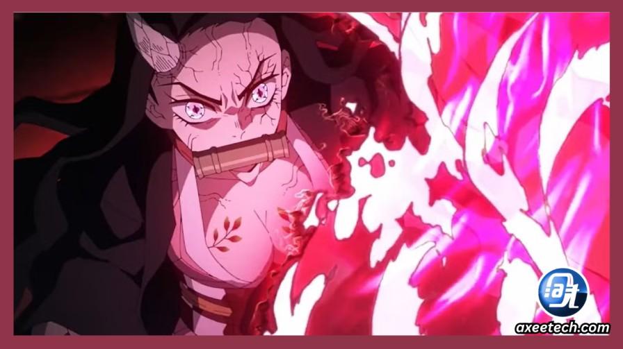 Nezuko Kamado demon form with pink exploding blood powers Demon Slayer