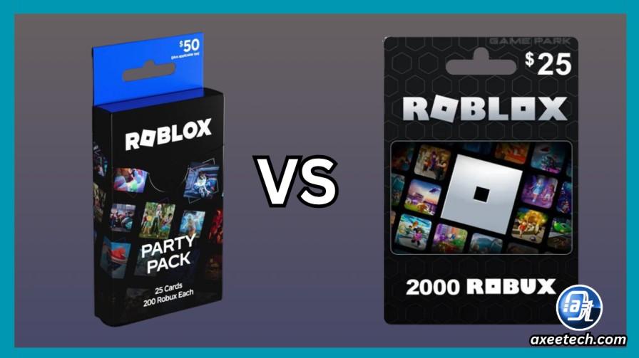 Roblox Party Pack vs single gift card options side by side comparison
