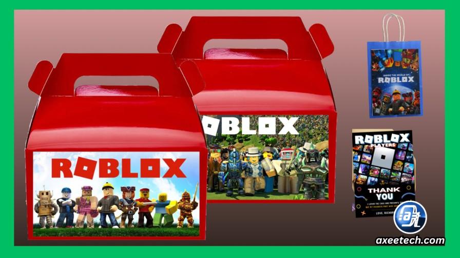 Roblox Party Pack gift cards displayed as birthday party favors in treat bags