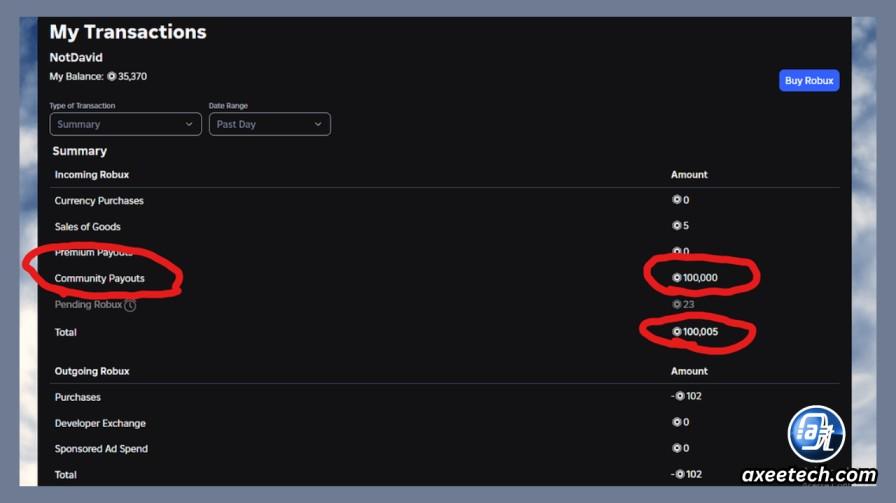 Roblox account showing Robux balance — the official in-game currency used to buy avatar items, game passes, and premium experiences."