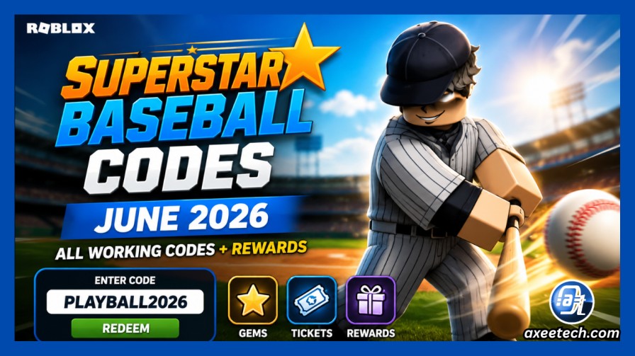Roblox baseball players at home plate hitting a home run with glowing visual effects and promo code text.