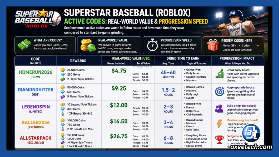 Infographic data chart mapping out the real-world value and progression speed of active codes.