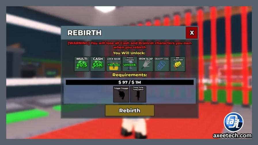 Steal a Brainrot Rebirth 1 requirements Gangster Footera Trippi Troppi 1M cash