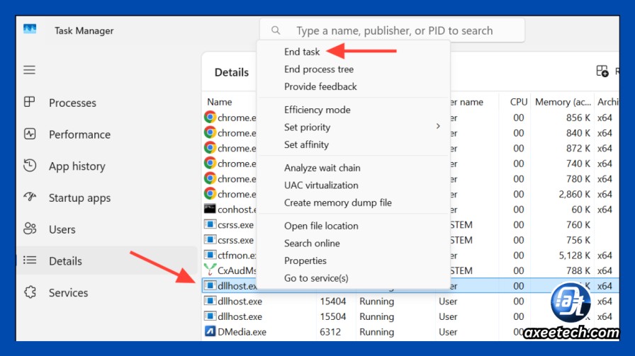 End dllhost.exe Task Manager Details tab COM Surrogate fix Windows 11. 