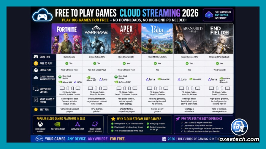 Free Cloud Gaming In 2026 Every Legitimate Way To Play Without Paying Free To Play Games Cloud Streaming 2026 Fortnite Warframe Palia 