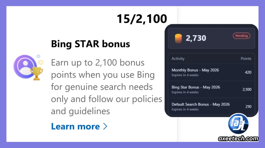 Microsoft Rewards Bing STAR Bonus authentic natural search 2026 monthly points. 