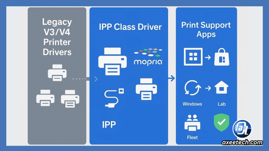 Microsoft V3 V4 printer driver phaseout timeline January 15 2026 IPP class driver July 2027 Windows Update. 