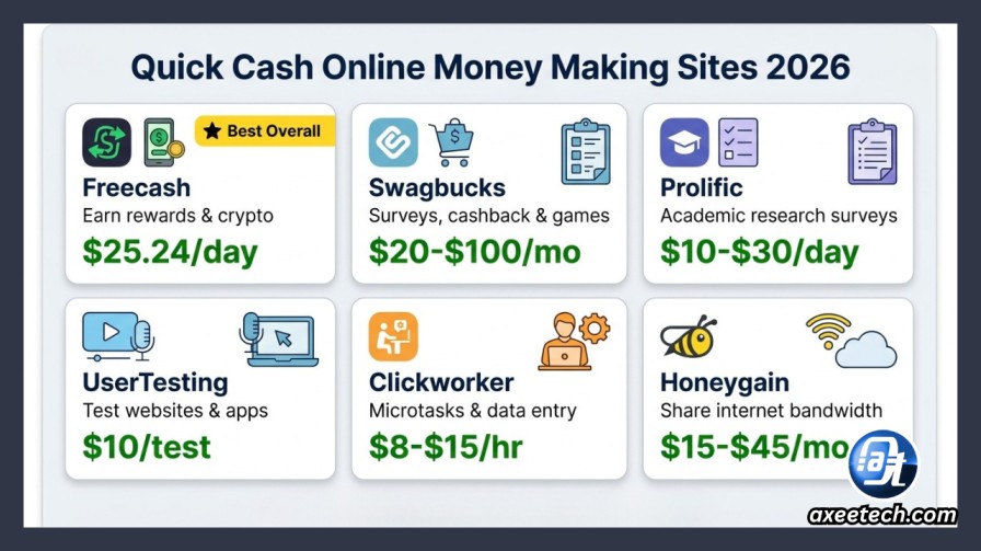 Quick cash online money making sites Freecash Swagbucks Prolific 2026