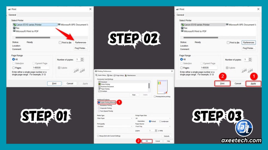 Printing Preferences dialog Windows 11 paper size duplex color.