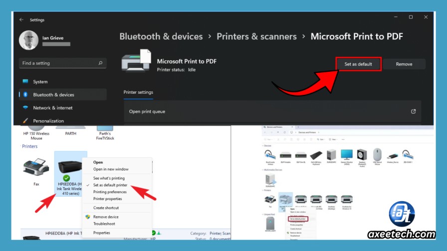 How to Change Default Printer in Windows 11 and 10 (6 Methods in 2026) 3 Windows 11 Settings Bluetooth Printers Scanners set default printer.