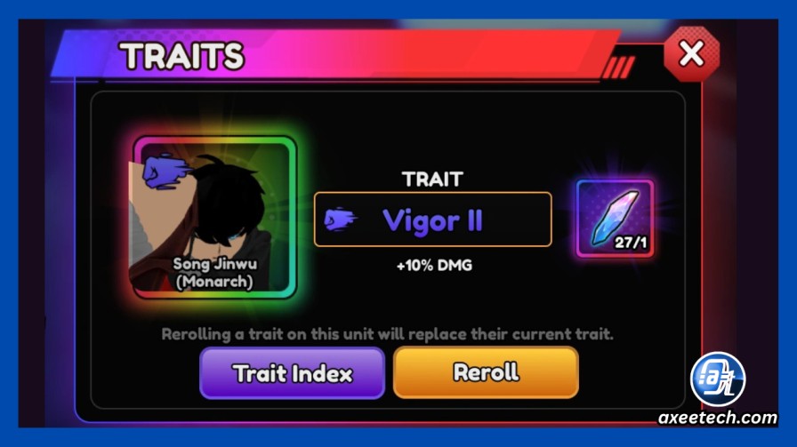 Anime Vanguards Tier List (Update 13.5 June 2026): Every Unit Ranked with Best Traits 3 Anime Vanguards Mandra NPC trait reroll UI showing Monarch trait on DPS unit
