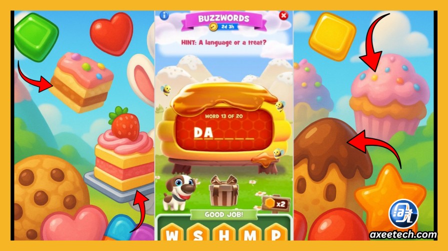 Cookie Jam Buzzwords food themed clues on screen