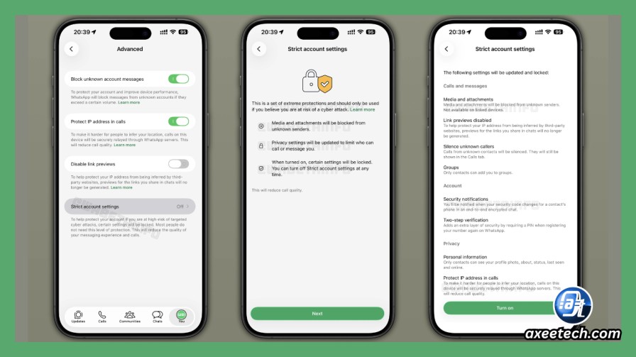 How to enable WhatsApp Strict Account Settings iOS Android Settings Privacy Advanced 2026. 