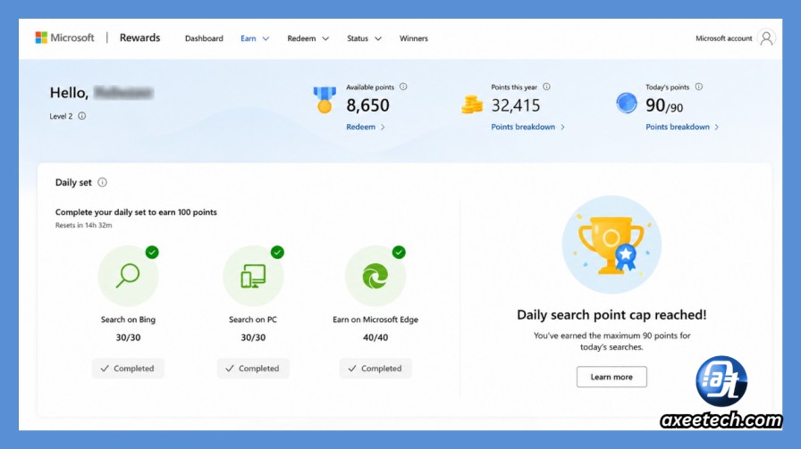 Microsoft Rewards Glitch or Not Working? Every Fix for 2026 4 Microsoft Rewards daily search point cap reached notification