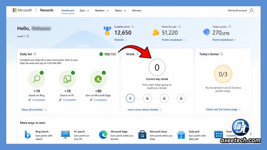 Microsoft Rewards Glitch or Not Working? Every Fix for 2026 2 Microsoft Rewards dashboard showing streak reset to zero despite completed Daily Set