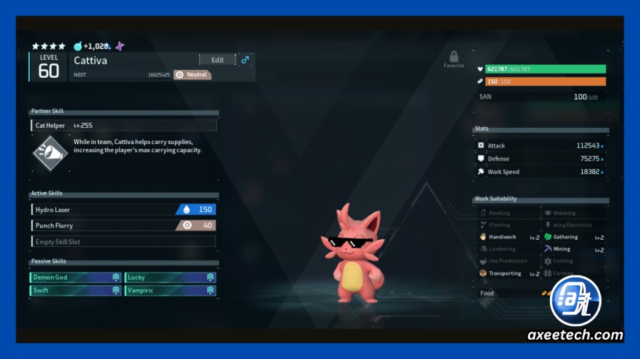 Palworld Pal Editor in Cheat Engine showing passive skill customization for equipped Pal