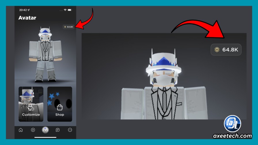Roblox mobile app Robux icon showing balance at top of screen