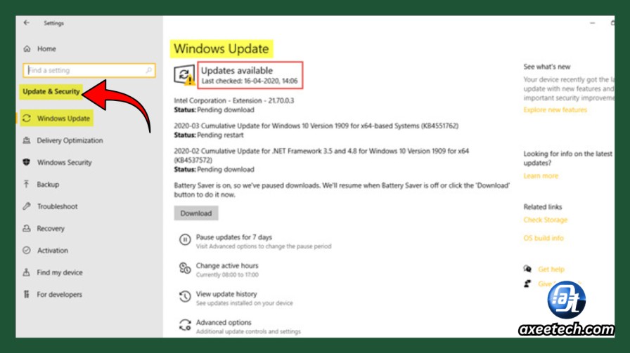 Windows 10 activation settings under Update and Security showing Add an account button 